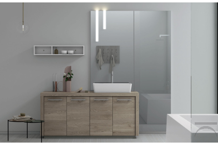 Mobile bagno a terra con ante e ampio specchio