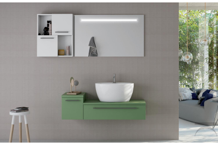 Mobile bagno moderno e colorato con lavabo soprapiano