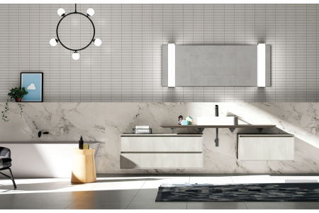 Mobile bagno sospeso moderno con mensola porta lavabo con profilo a 30°