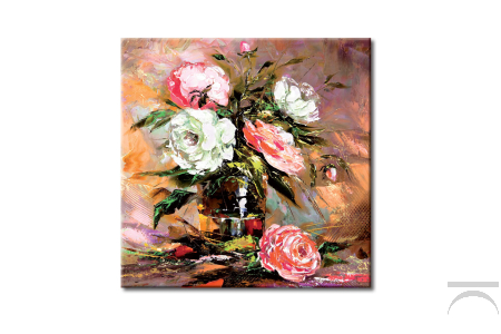 Quadro arredo floreale, riproduzione artistica di un vaso di rose.