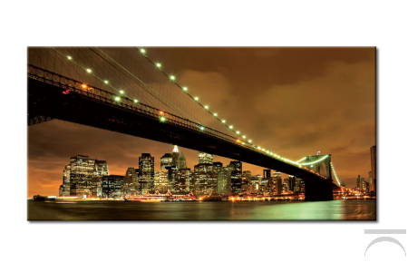 Quadro moderno, tramonto sotto il ponte di brooklyn con visuale dello skyline di Manhattan