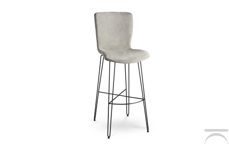 Sgabello di design moderno con seduta in tessuto.