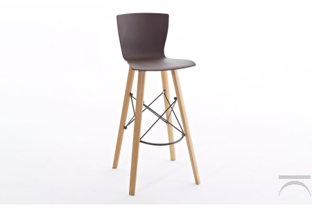 Sgabello con 4 gambe in rovere naturale e seduta in polipropilene grigio antracite