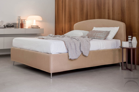 Double bed with upholstered headboard