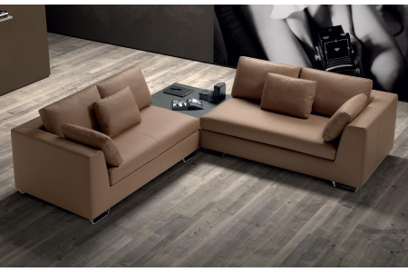 Divano di design angolare con pouf angolo con ripiano