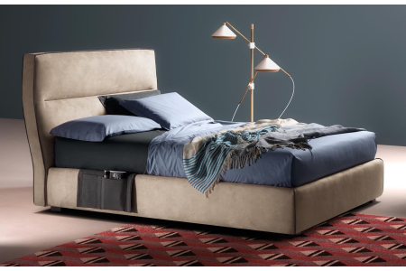 Upholstered bed 1 square and a half in fabric with container
