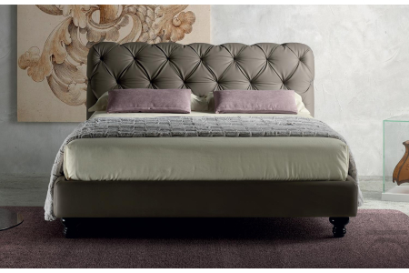 Letto classico moderno matrimoniale in ecopelle con testata capitonnè