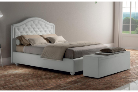Letto classico imbottito contenitore con testata alta sagomata capitonnè