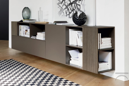 Design wall-hung living room sideboard with open side elements