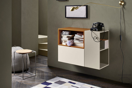 Madia piccola sospesa di design da ingresso con elemento laterale a giorno