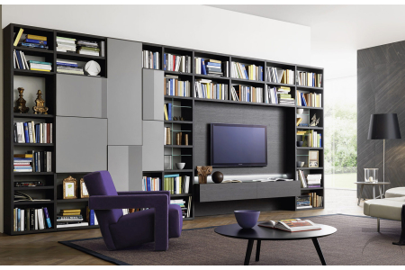 Parete libreria soggiorno di design in legno