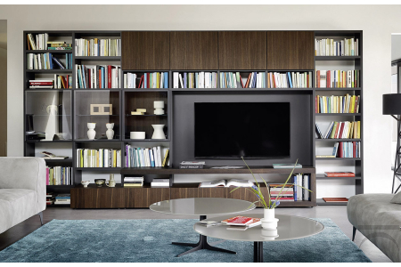 Parete libreria design in legno da soggiorno