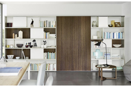 Libreria soggiorno di design con anta scorrevole