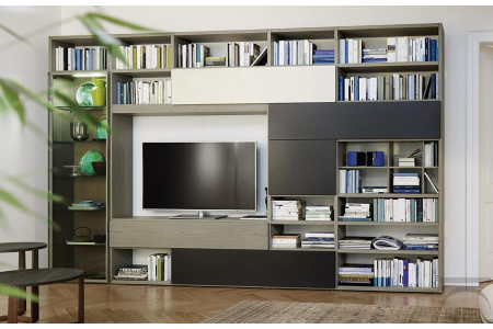 Mobile soggiorno porta tv in legno con vetrina