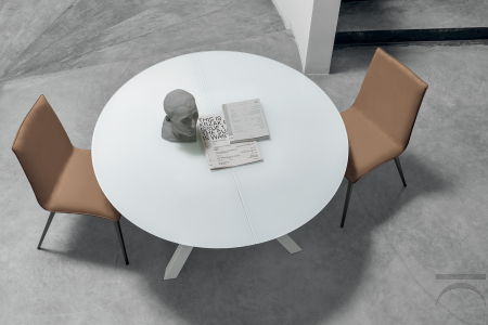 Tavolo rotondo allungabile moderno in vetro bianco lucido