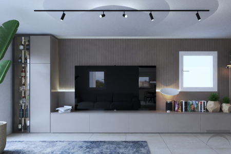 Render 3D fotorealistico soggiorno 