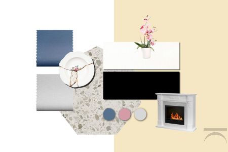 Design and realisation of a living room with study corner in a flat in a restored old building