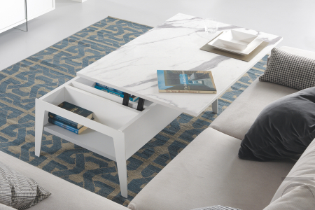 Tavolino Brighton in marmo bianco con piano alzabile