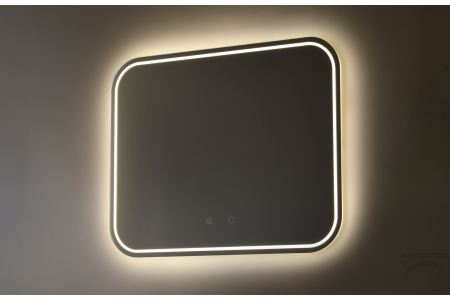 Specchiera design con angoli arrotondati e retroilluminazione a led disponibile in tre colorazioni