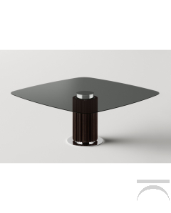 Tavolo Hybrid con basamento centrale composto da listelli in legno massello