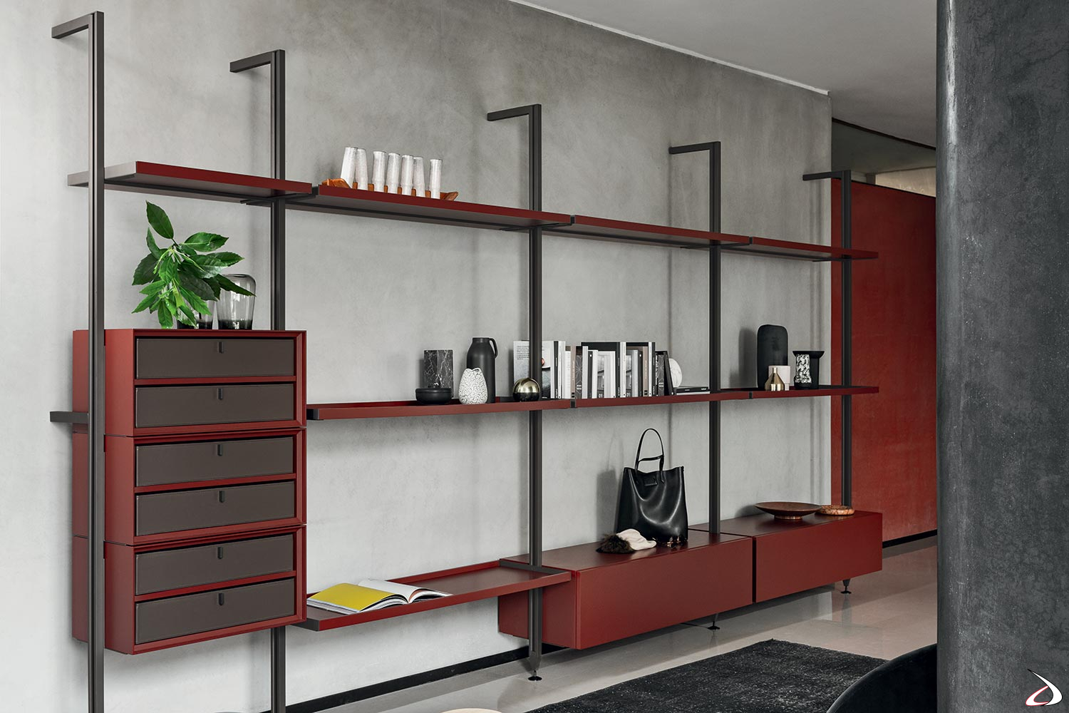 Dymo modular wall bookcase with poles