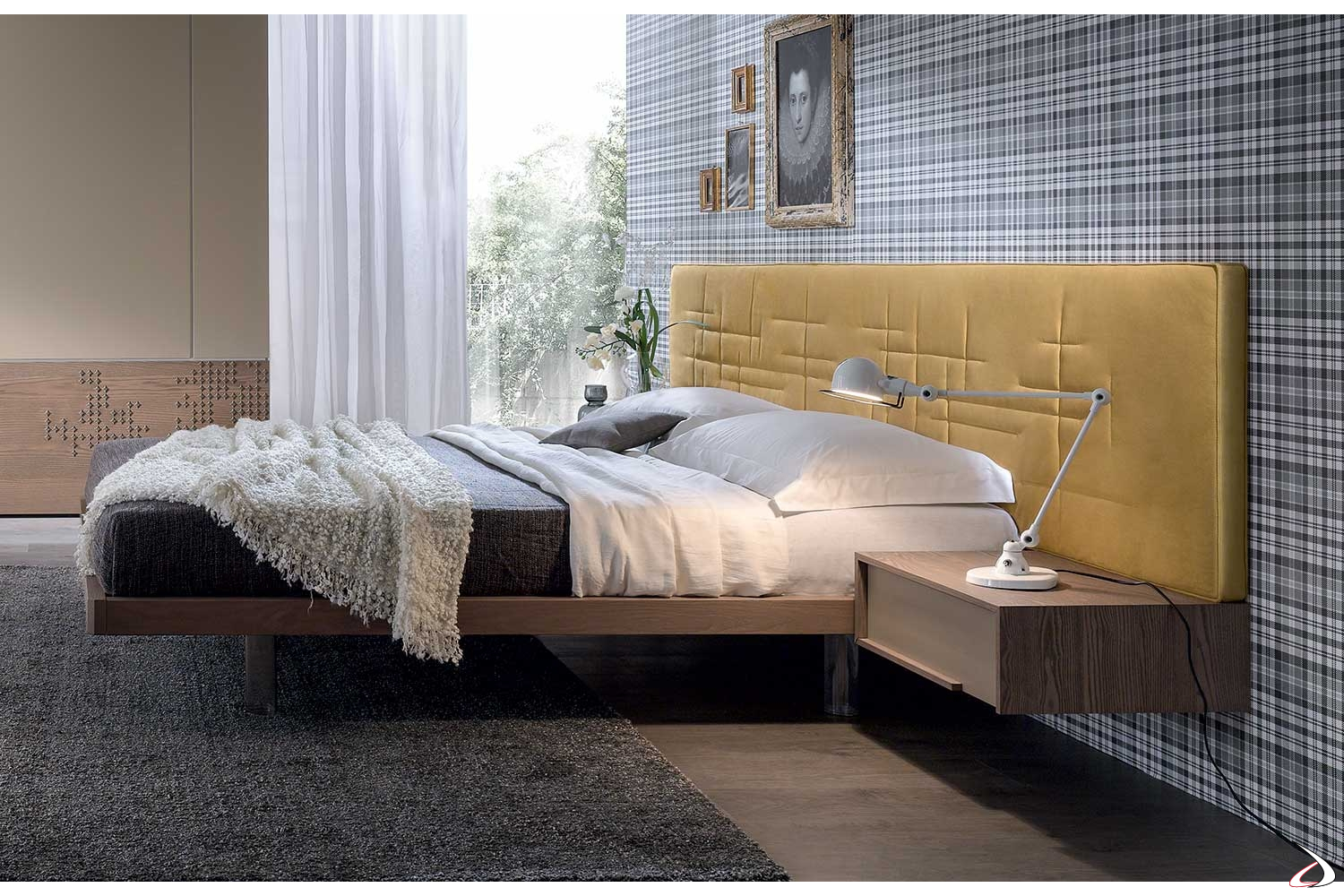Cama futón doble con somier y patas de madera 140_x_190_cm revestimiento de tela blanco 