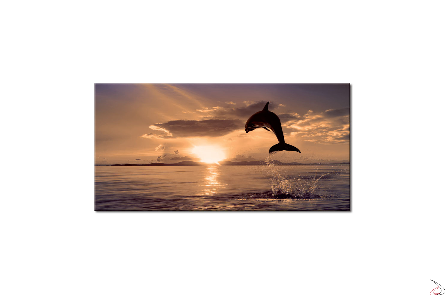 Quadro con immagine digitale, delfini al tramonto