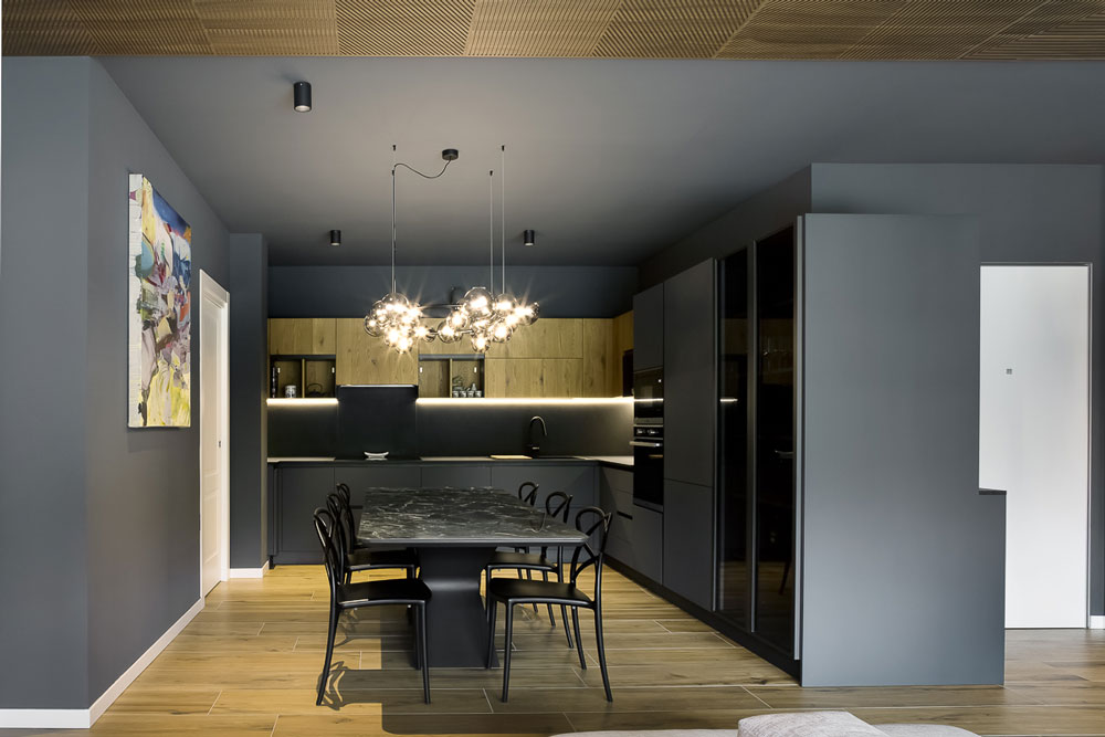Open-plan living area after the interior design project in Conegliano