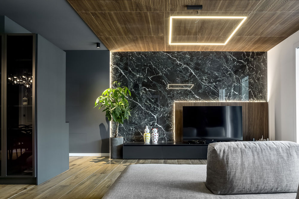 Open-plan living area after the interior design project in Conegliano