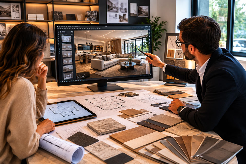 Proyecto de interiorismo en 3D y selección de acabados