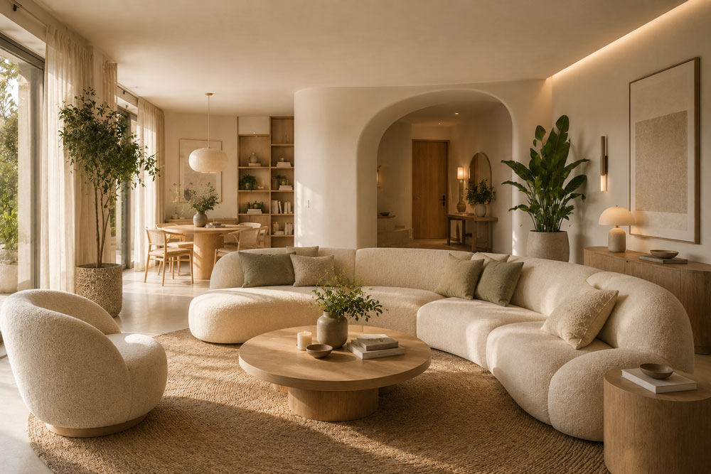 Curved furniture and soft shapes for visual comfort