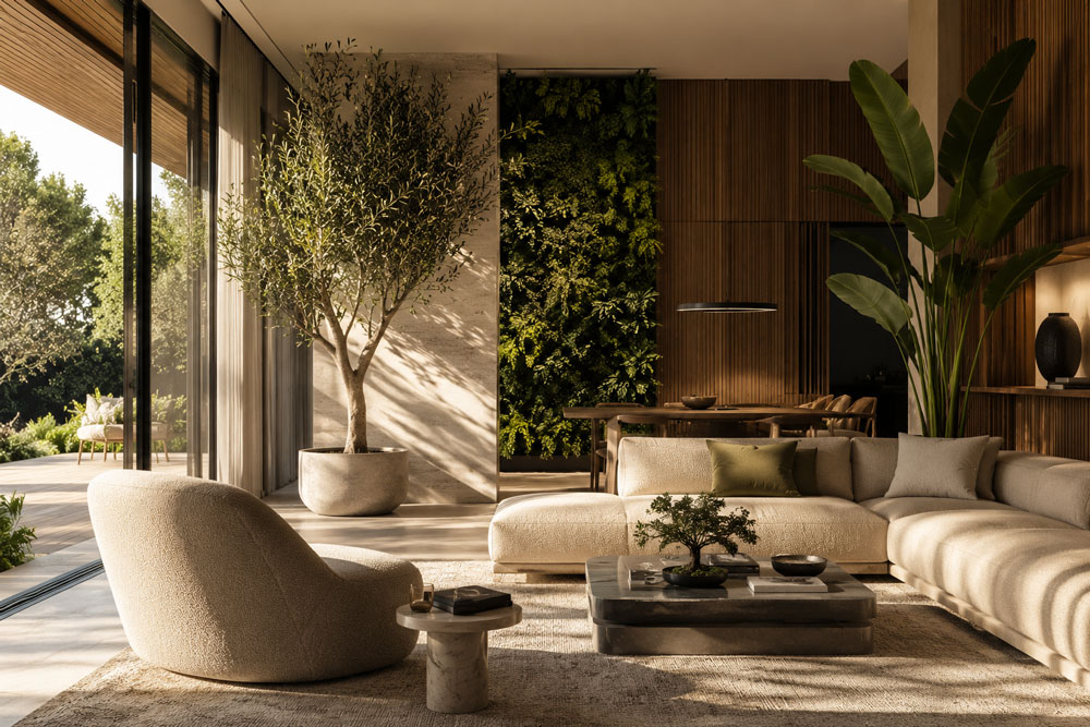 Integración de plantas y vegetación estabilizada en el diseño de interiores