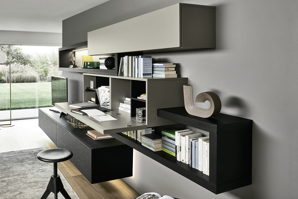 Composición de salón con escritorio o zona de home office