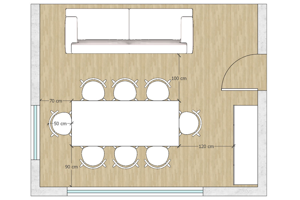 Espace de circulation autour de la table
