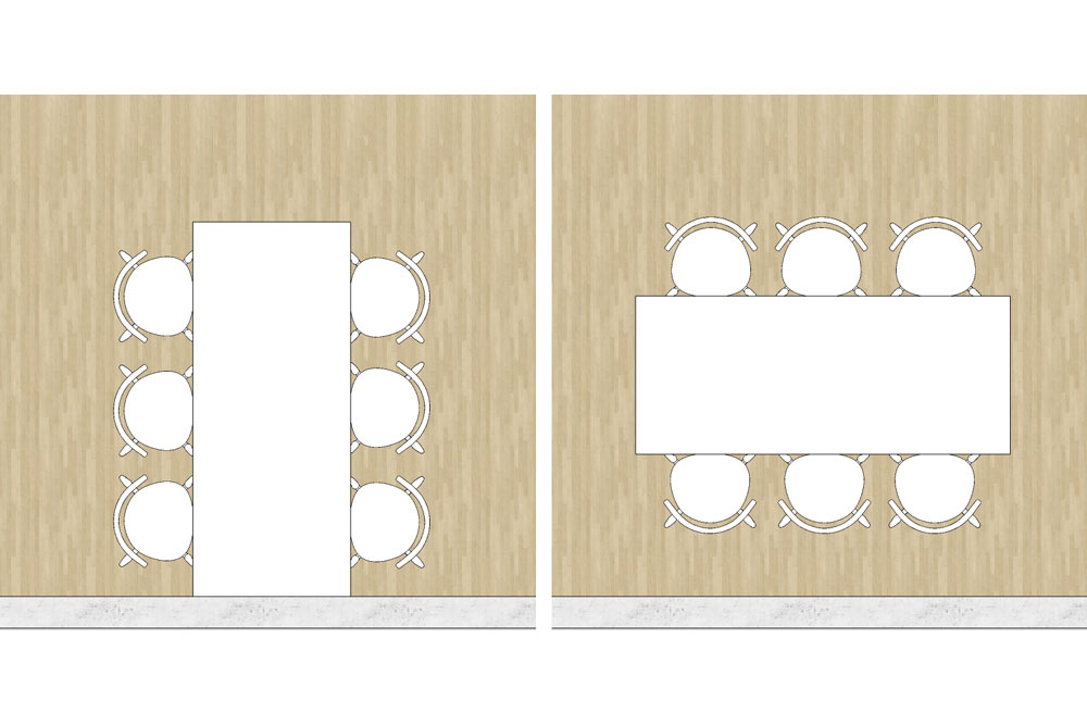 Table rectangulaire parallèle ou perpendiculaire au mur
