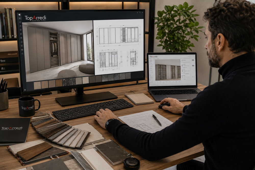 3D visualisation of a bespoke configured wardrobe